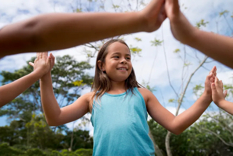 children participating treasure hunt outside