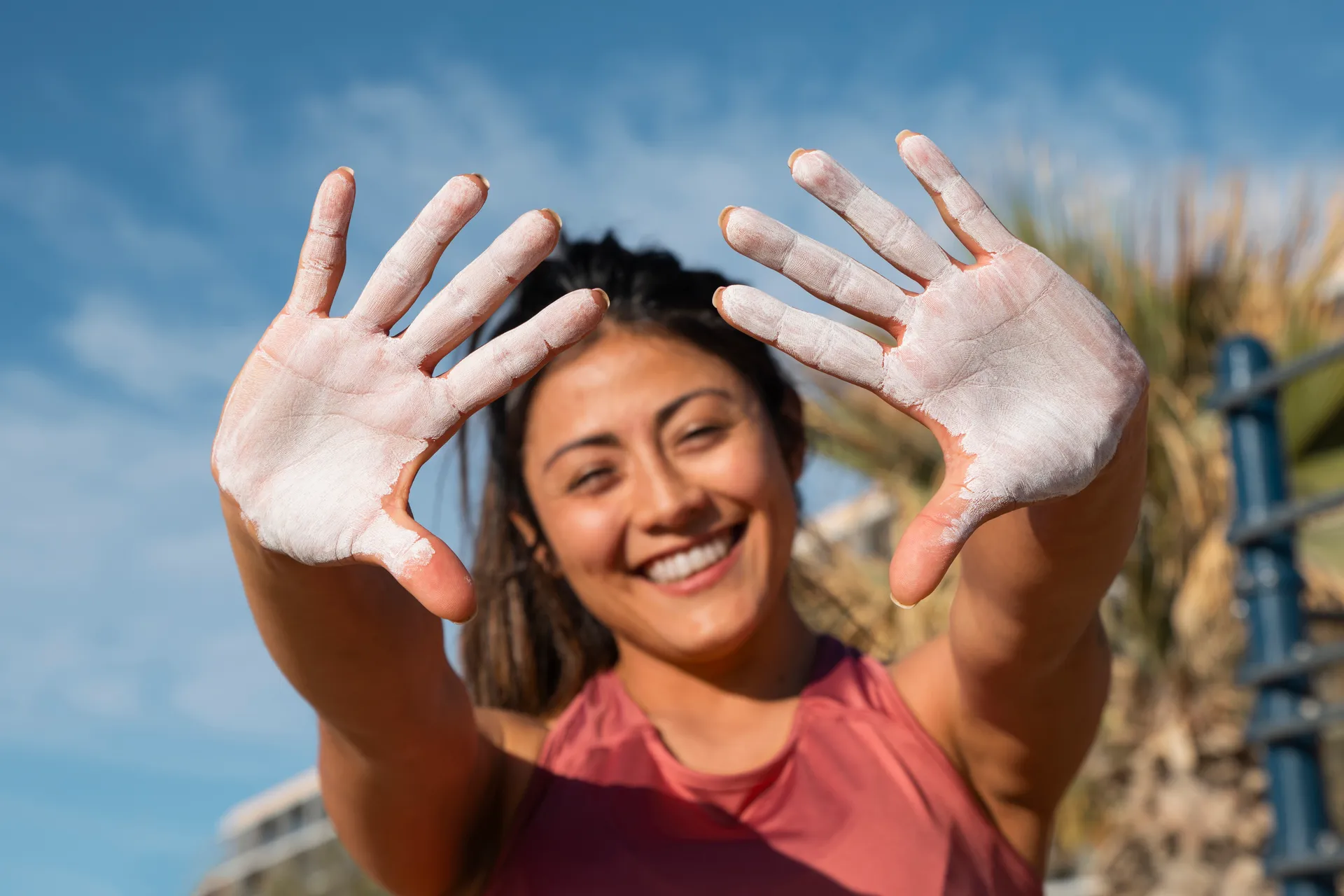 front view smiley woman outdoors