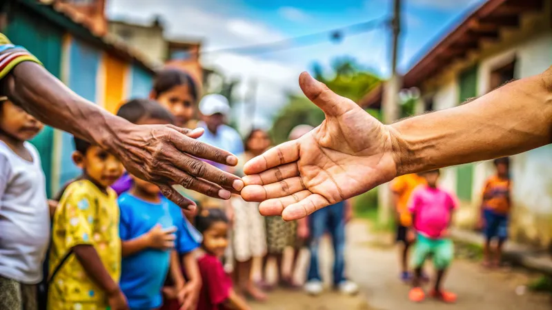hand outstretched assistance latin america community closeup selective focus